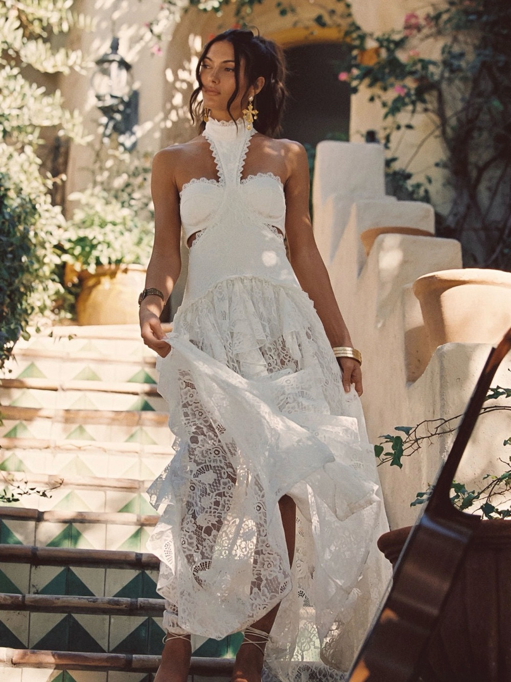 Princesa White Lace Drop Waist Maxi Dress - 12th Tribe - Picture 2 of 10